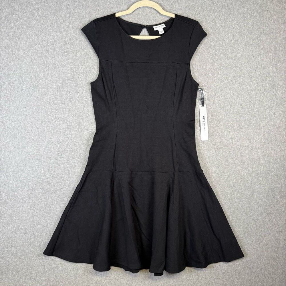 Kate Young Women's Size 8 Black Fit and Flare Mini Dress Sleeveless Cap Sleeved